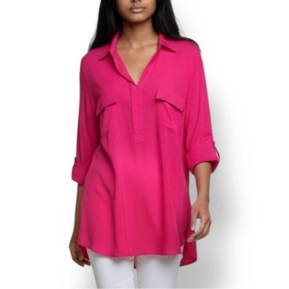 4/$20 Grace Elements Hot Pink Long Sleeve Popover Tunic Size Medium